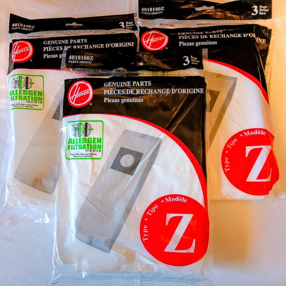 3 Packs Genuine HOOVER TYPE Z VACUUM BAGS - 3 PACK - 4010100Z PART # 4365511